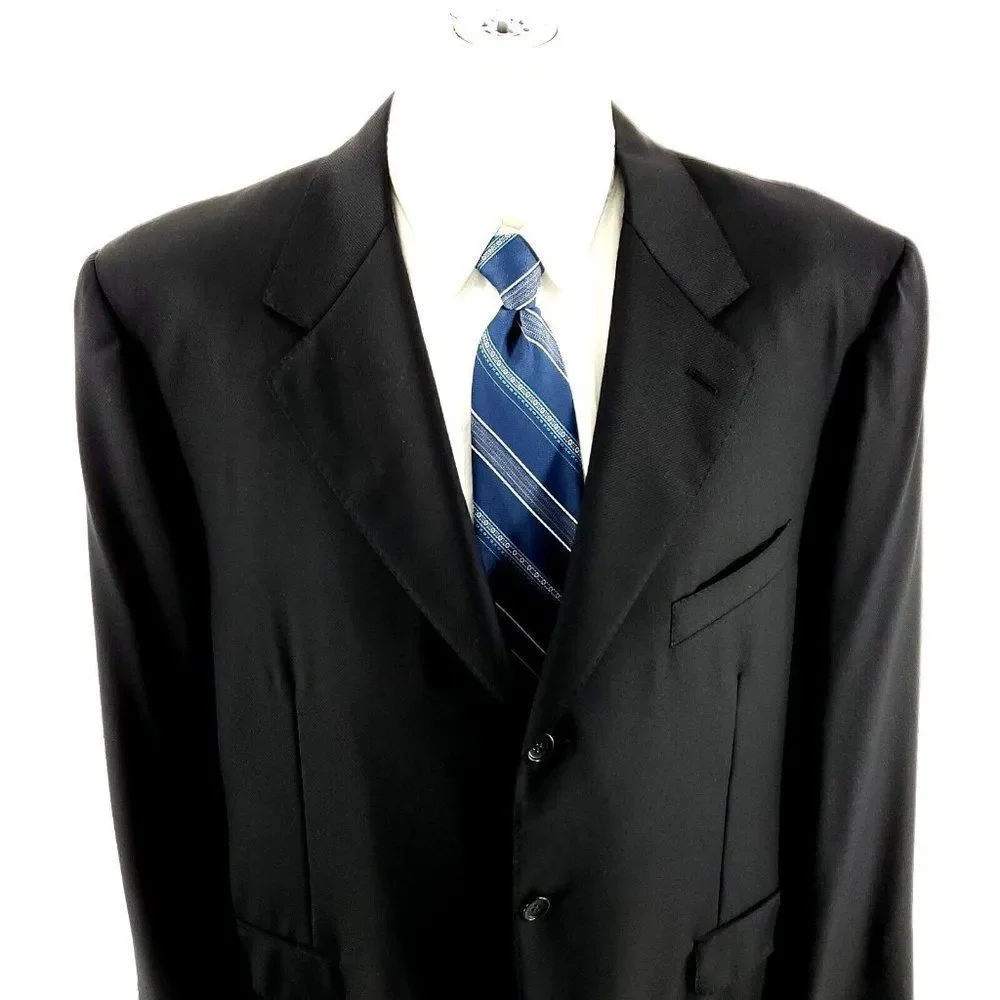 Canali Saks Fifth Ave Wool 3 Button Blazer 44L Black Twill Tagged 48R See Descri